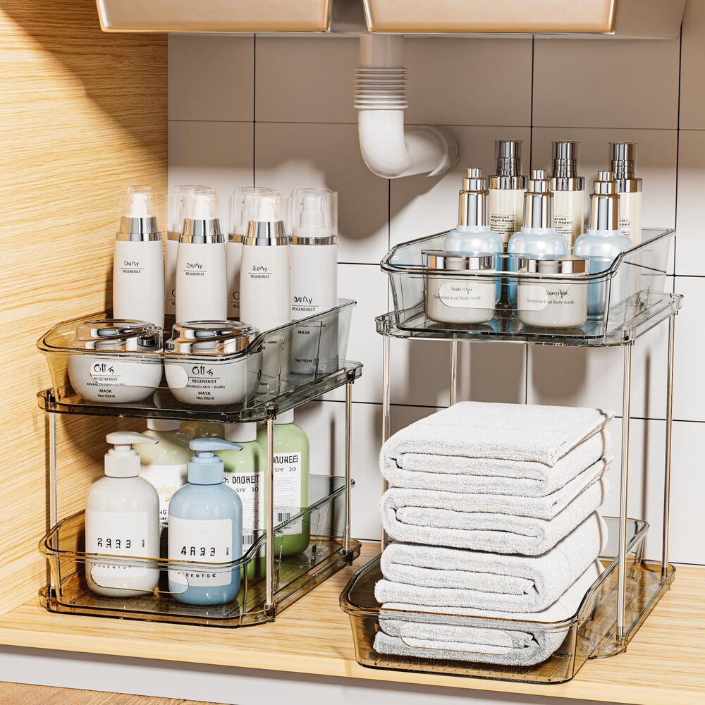 2-Tier Under Sink Organizers And Storage, Stackable Cabinet Organizers